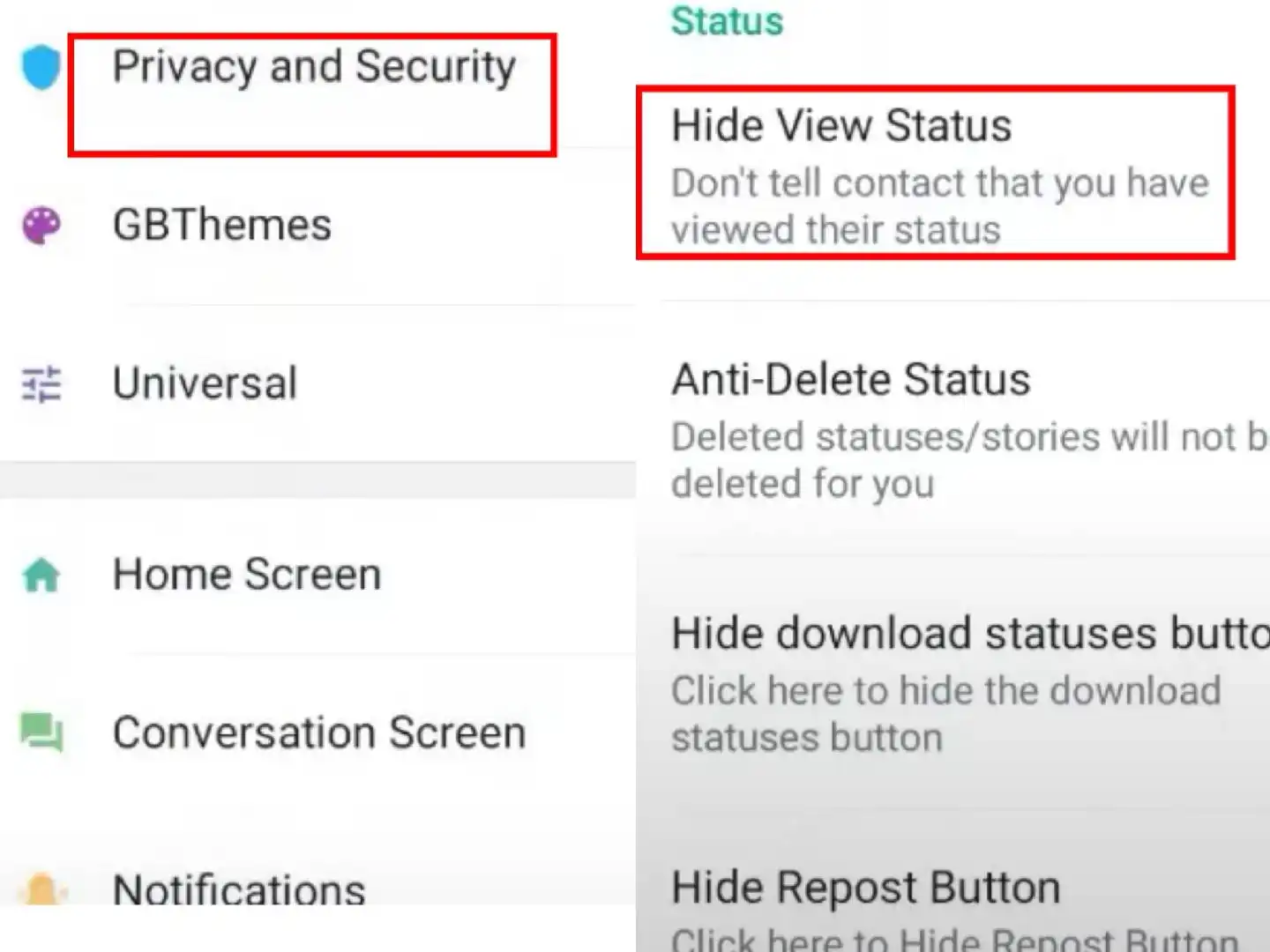 steps to hide view status